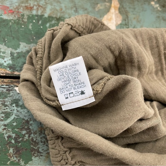 XiRENA Gauze Pull On Drawstring Pants Stone Green 100 Cotton Plissé Sz M 2Pc Set - Picture 15 of 16